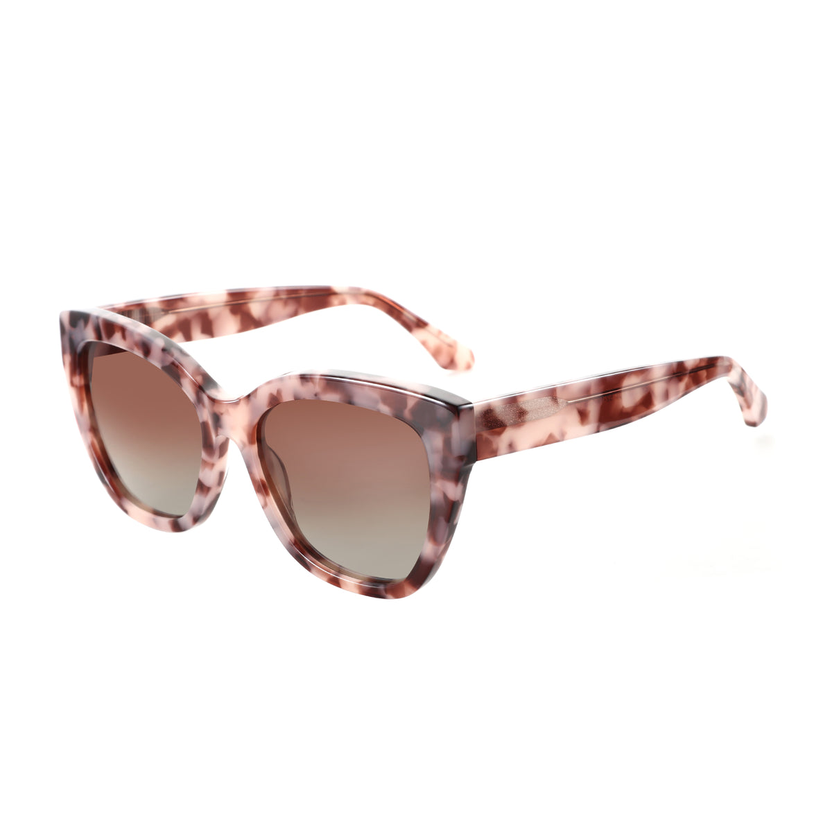 Zenottic Merlin sunglasses, cat-eye frame, pink tortoise acetate with brown gradient lenses for women
