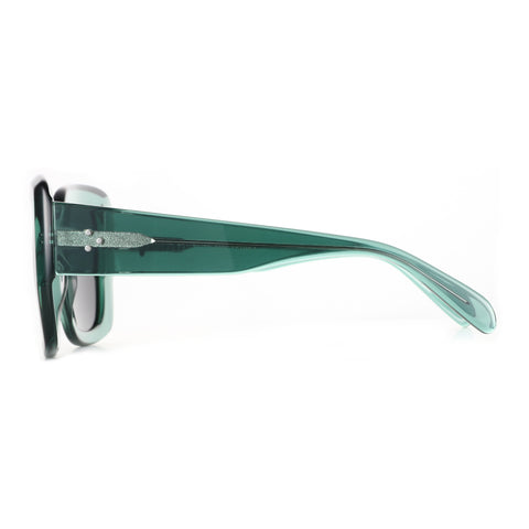 Zenottic Renata square sunglasses in Transparent Green acetate, side view