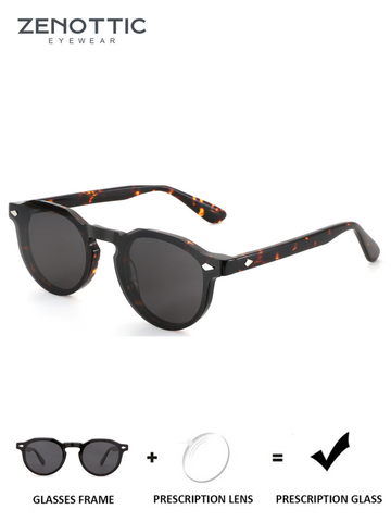ZENOTTIC Miscedence geometric sunglasses: tortoiseshell acetate frame, option for prescription lenses.