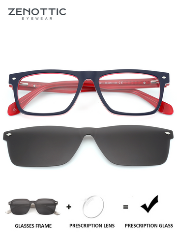 Zenottic Gilbert square acetate prescription sunglasses with clip-on lens