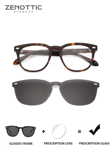 ZENOTTIC Euphoria tortoise acetate retro prescription round sunglasses with clip-on.