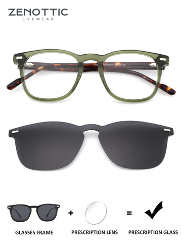 Zenottic Jose square sunglasses: dark green acetate frame, tortoise temples, UV protection.