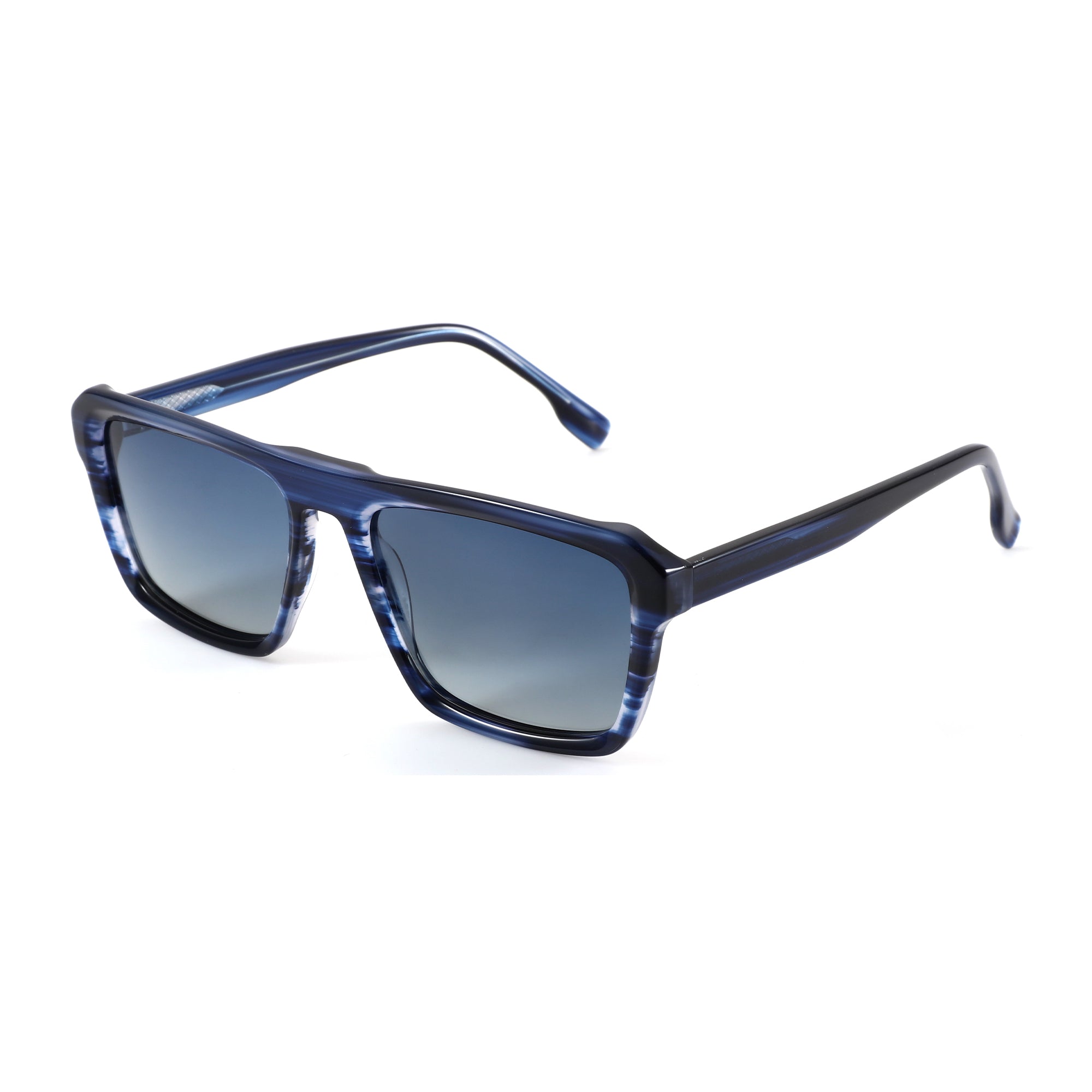 Zenottic square sunglasses with blue acetate frame and gradient lenses, UV protection eyewear.